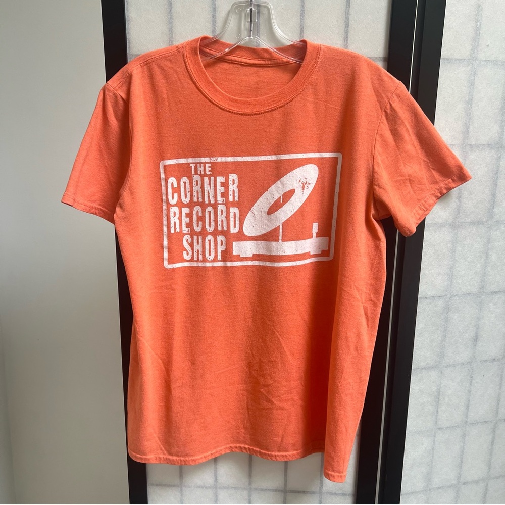 Orange “The Corner Record Shop” women’s small t-shirt.
